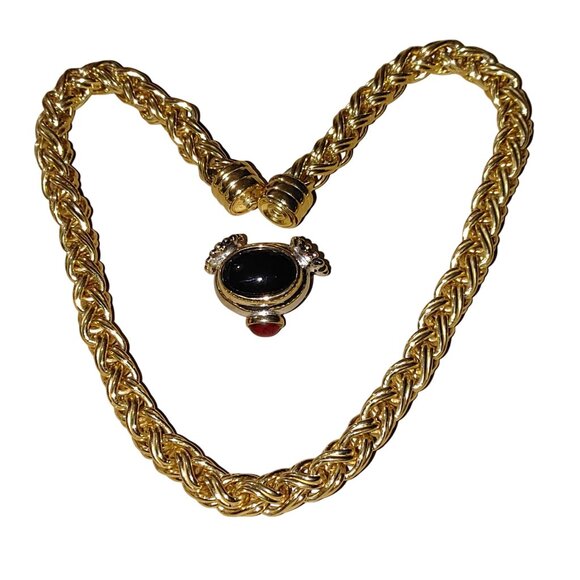 Joseph Esposito Snap Woven Chain Necklace Detachable Pendant Gold Tone Black Red - Picture 3 of 16